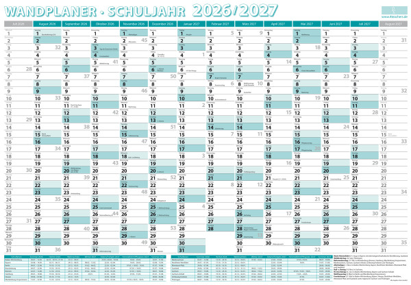Wandkalender Schuljahr 2025/26